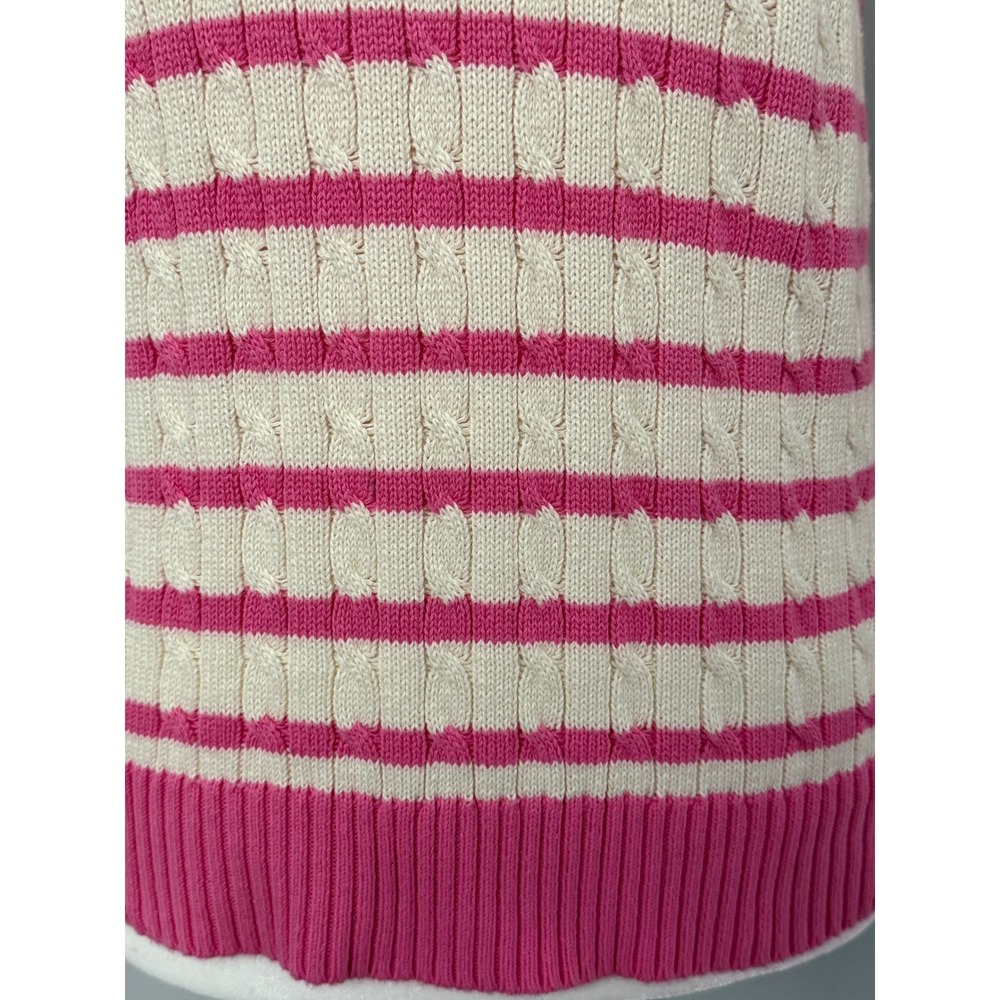 Lilly Pulitzer Women's Medium Striped‎ Cable Knit Pink Ivory Cotton Sweater - Picture 3 of 9